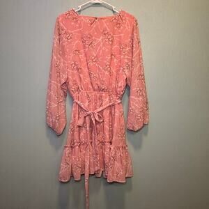 Women's Flying Tomato Pink White Floral Long Sleeve Dress M